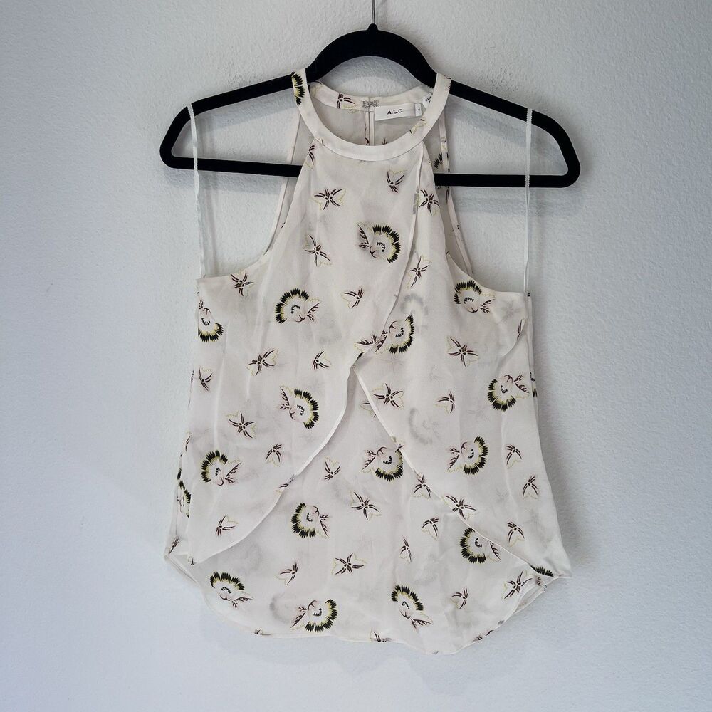 A.L.C. Silk Binx Floral Peplum Sleeveless Button Blouse Top Size 4 Career Spring - Picture 2 of 7